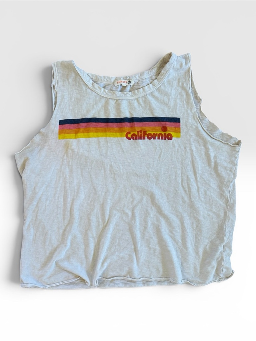 Sundry California Rainbow Tee Raw Edge Muscle Tank Boho S